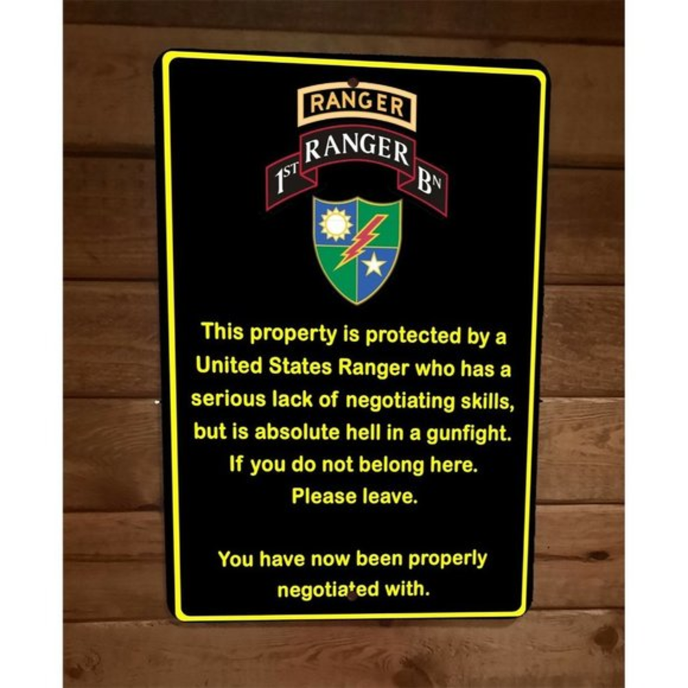 Property Protected by Army Ranger 1st Battalion 8x12 Metal Wall Military Sign